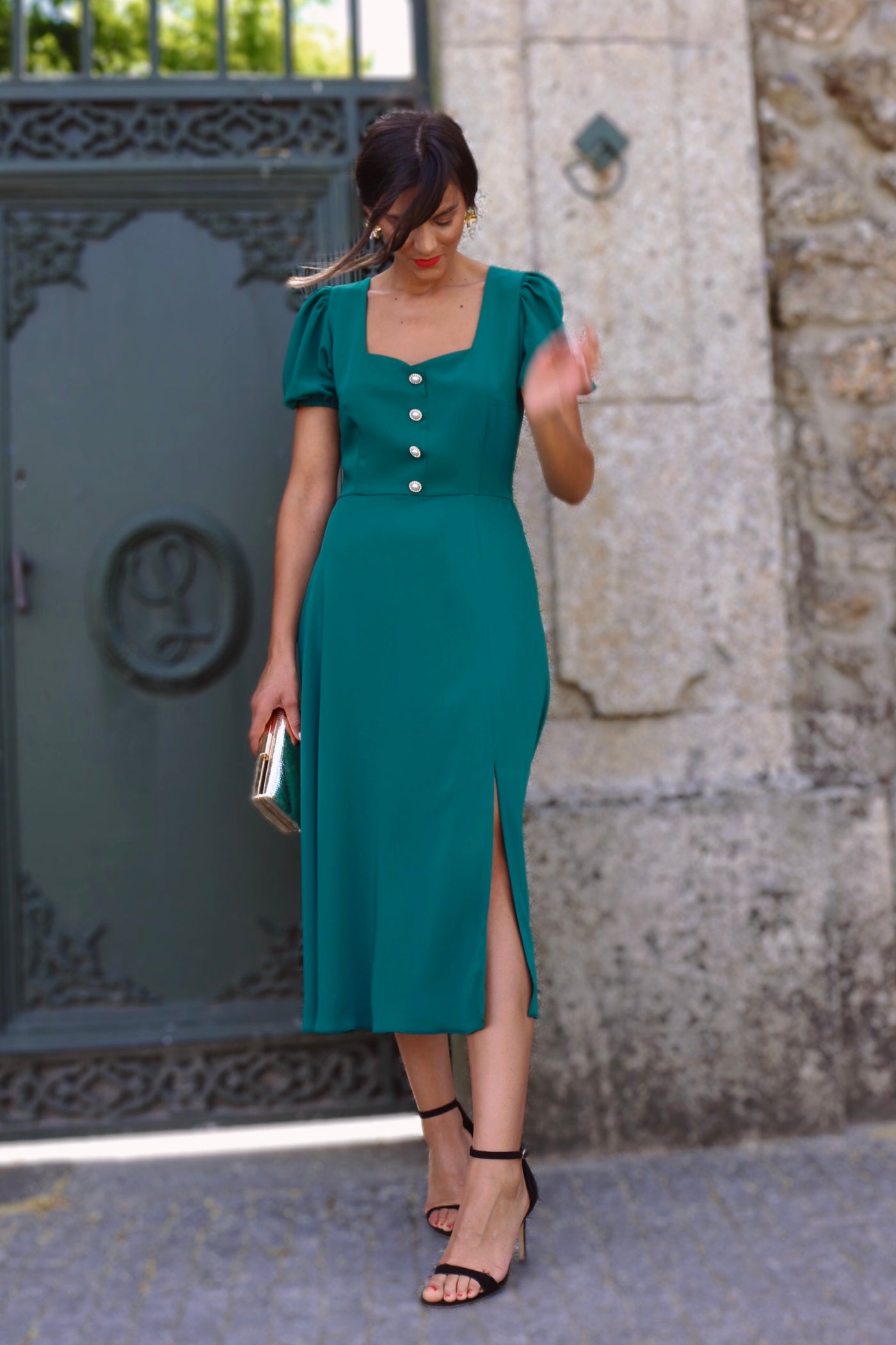 Vestido verde esmeralda Letízia